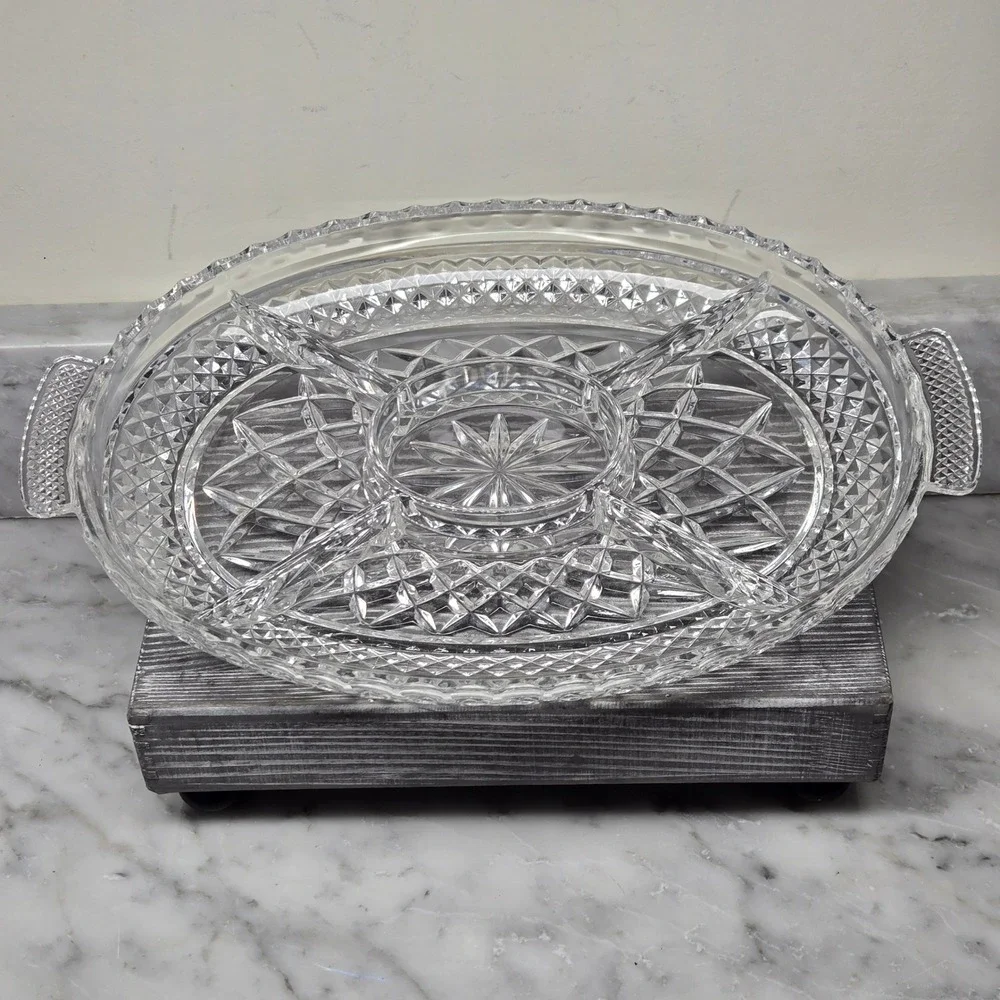 OLIVIA Fine Full Lead Glass Crystal Oval Relish Serving Dish Western Germany 14